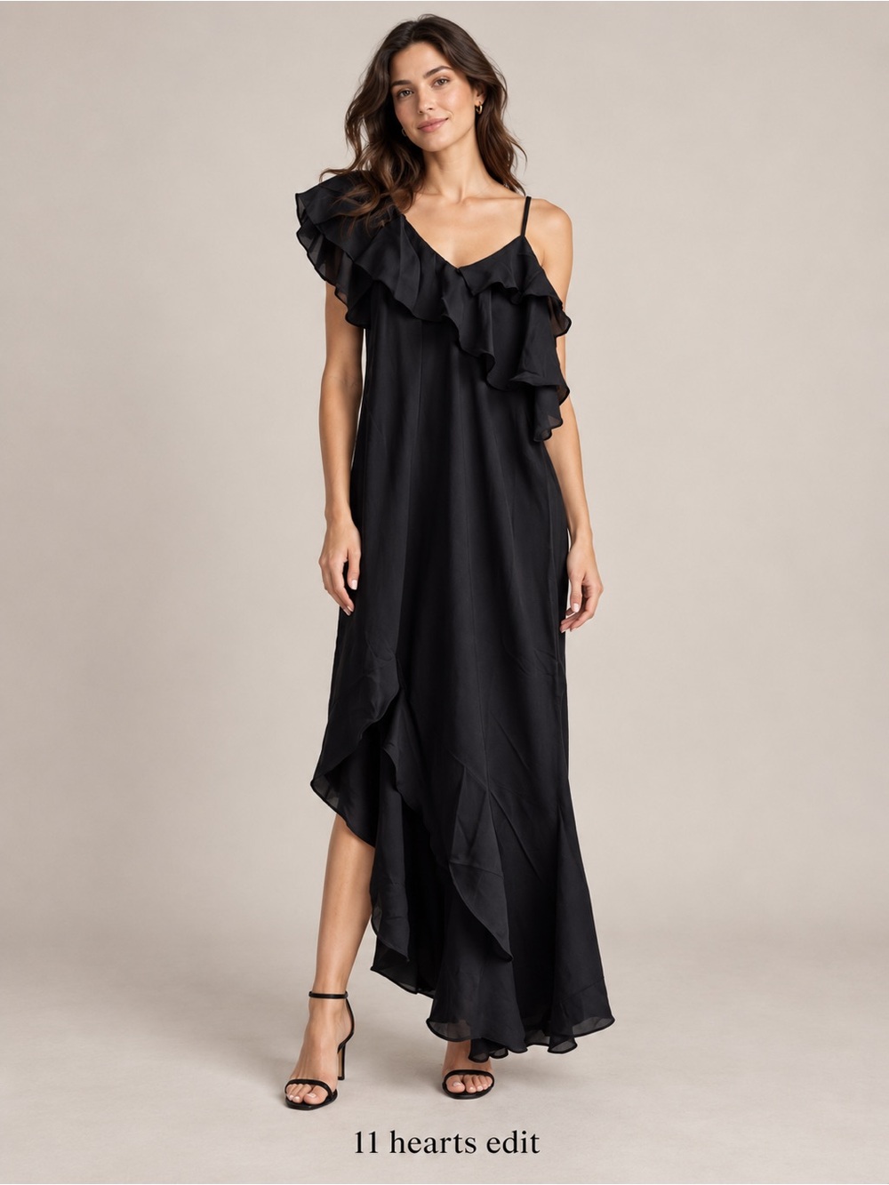 Krisa Revolve Black Ruffle One-Shoulder Dress Small NWT